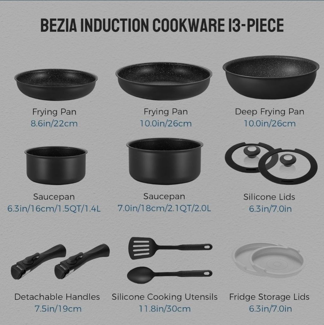 BEZIA N9113 garnki patelnie zestaw nieprzywierające Wok patelnia