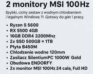 Komputer do gier R5 5600 / RX 5500 / 16 GB RAM / 1 TB SSD + 2 monitory