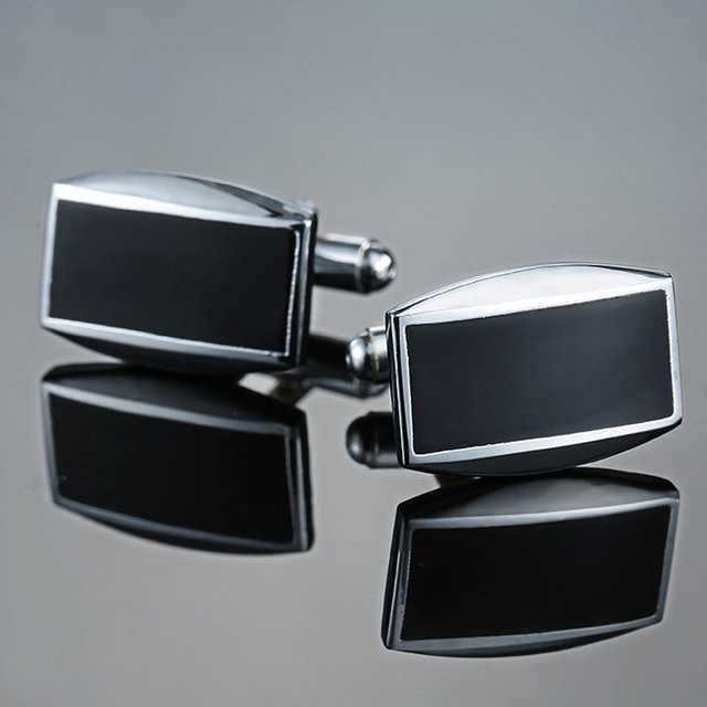 Nowe spinki do mankietów do koszuli czarne srebrne klasyczne elegancki