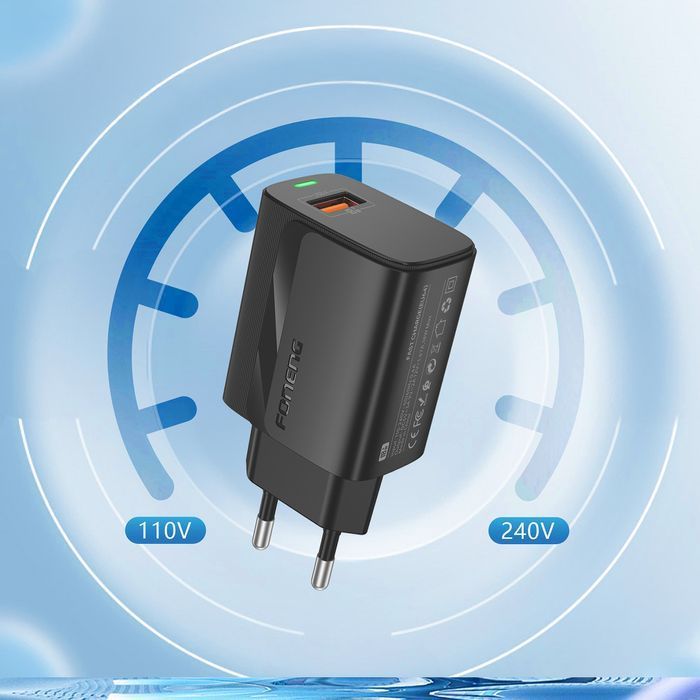 Foneng Ładowarka EU64 - USB - 18W z kablem Typ C czarna