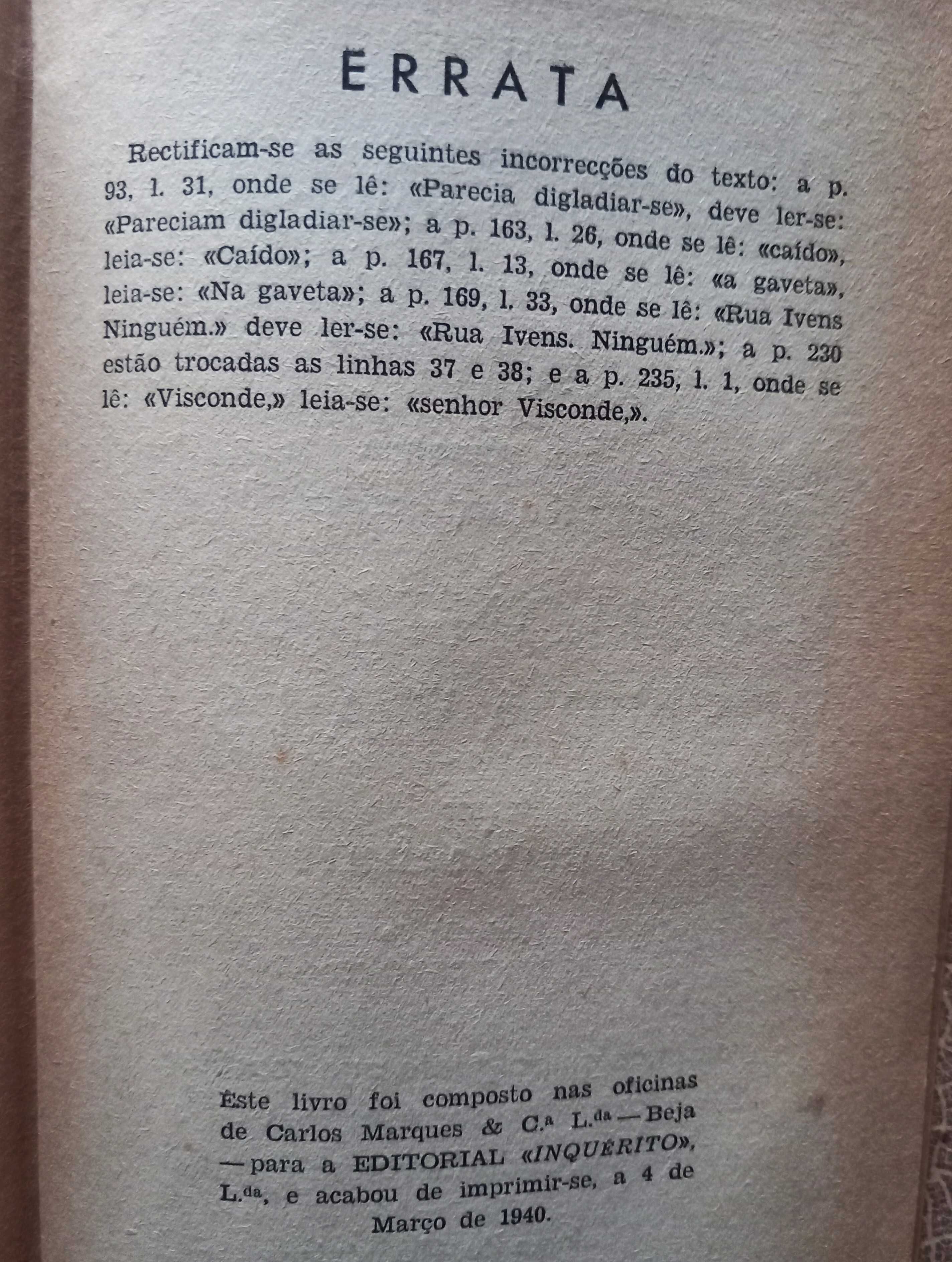 João Gaspar Simões - Pântano - 1ªEdição 1940