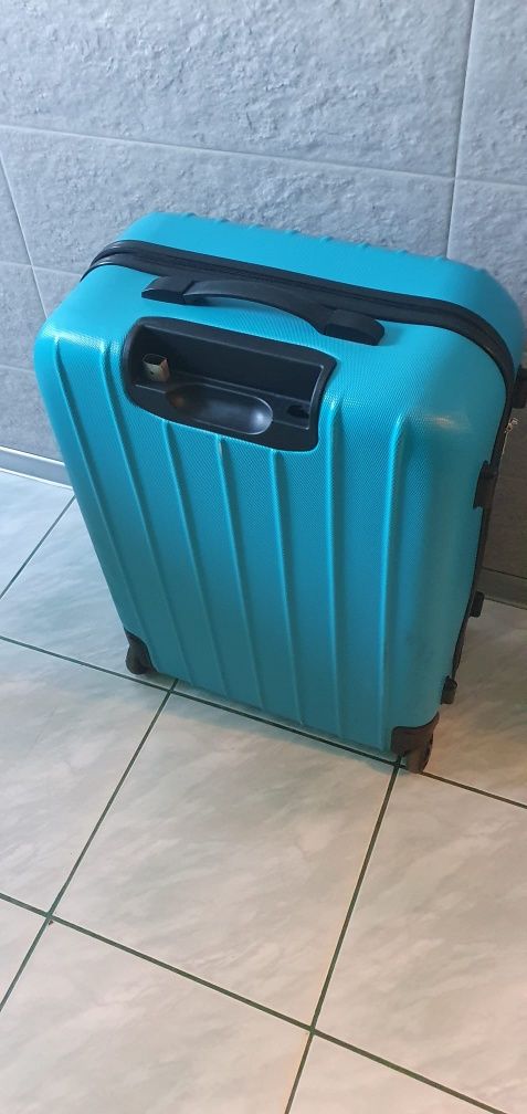 Walizka, torba podróżna na kółkach, plastikowa, niebieska