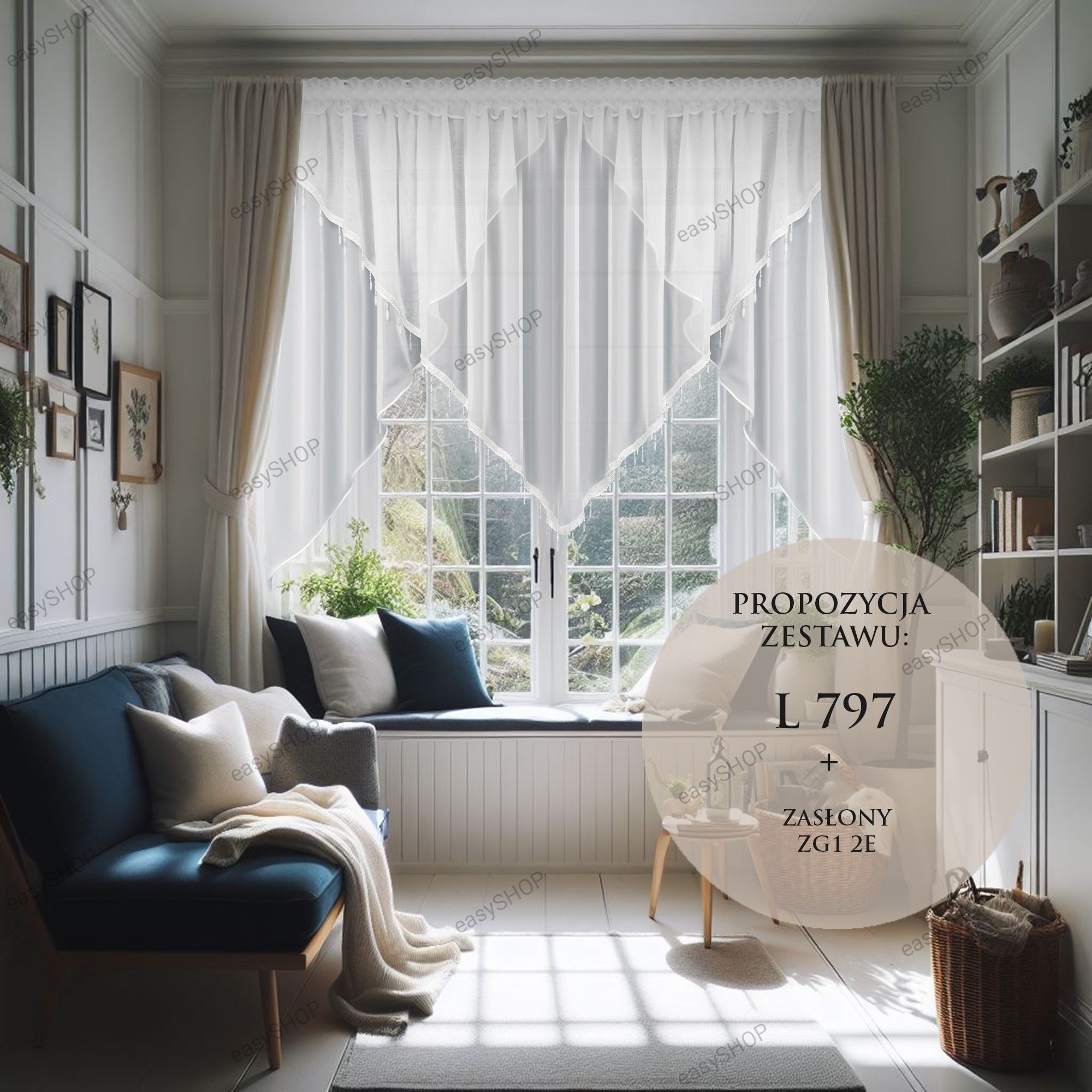 Firana gotowa 155x400 z taśmą ozdobną