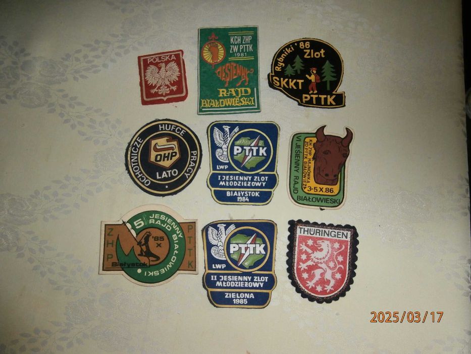 Plakietki z PRL-u, OHP, ZHP, PTTK itp. 9 szt. Unikaty kolekcjonerskie