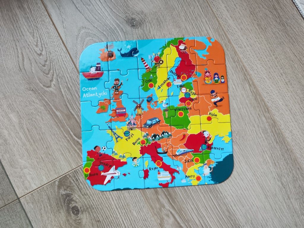 ZIELONA SOWA puzzle malucha mapa Europy państwa stolica