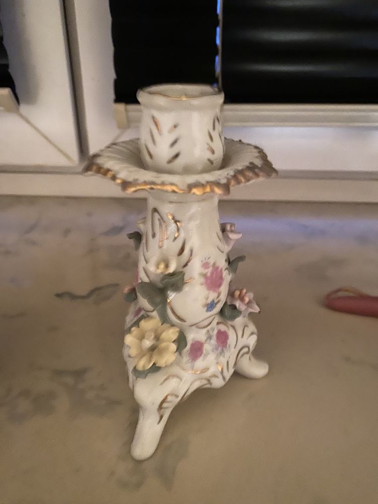 świecznik porcelanowy z kwiatami RETRO