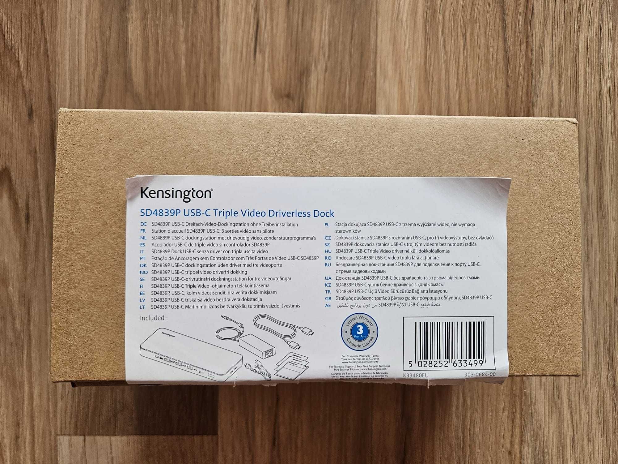 Stacja dokująca Kensington SD4839P USB-C 3-Wideo Power Delivery 85W