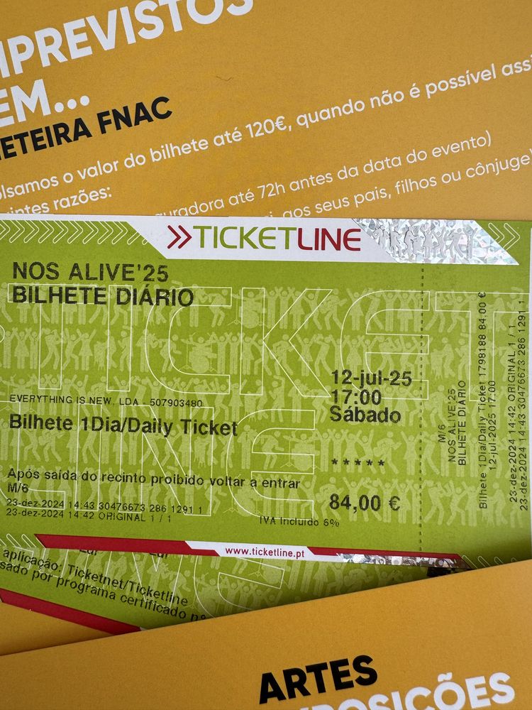 Troco Bilhete NOS Alive 12 Julho 2025 por dia 10