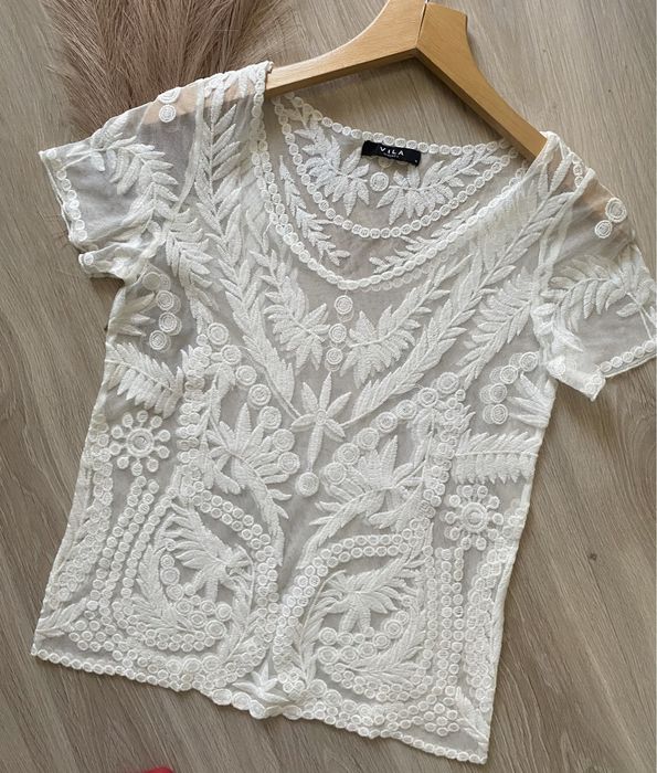 Bluzka damska w stylu boho Vila haftowana  kremowa 36/38