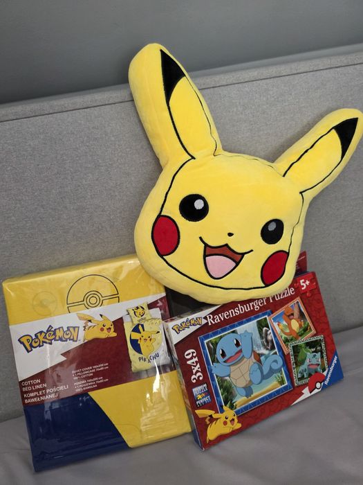 Zestaw dla fana Pokemon Pikachu pościel poduszka puzzle nowe