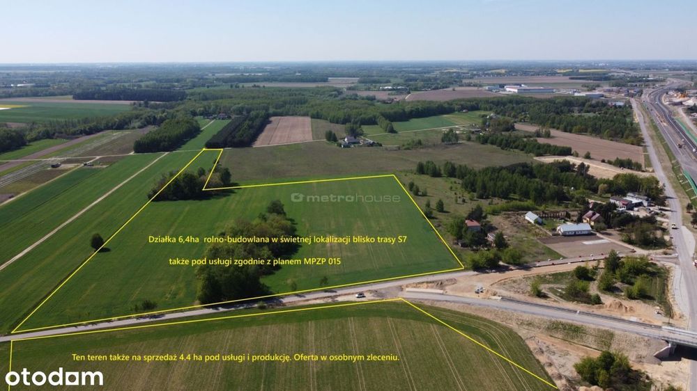 6,4ha rolno/budowlano/usługowa przy S7 k/ Warszawy