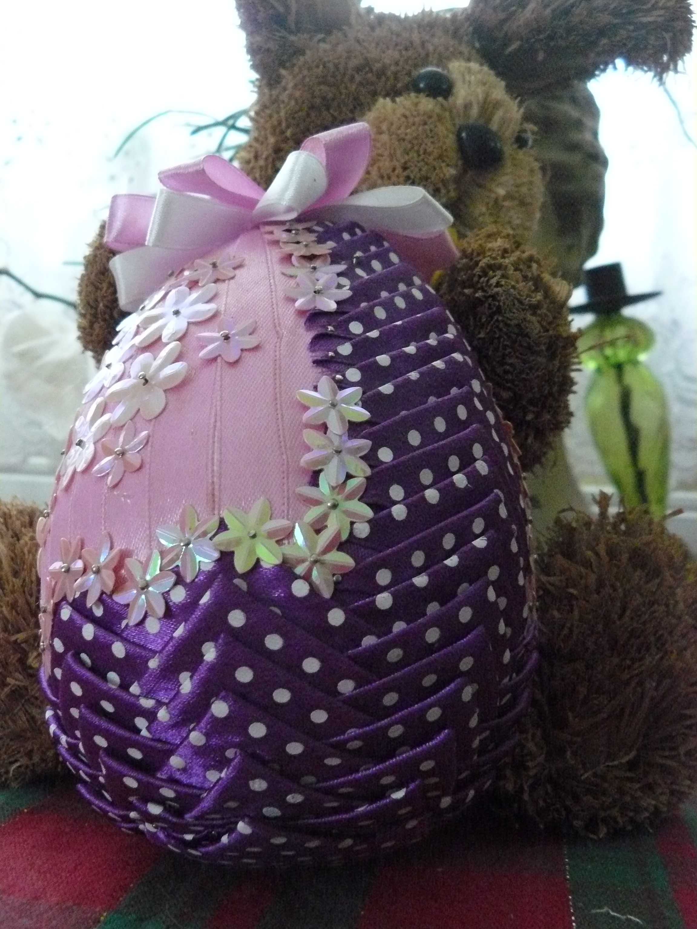 Zając królik ozdoba 31 cm + jajko handmade wstążeczka ceki