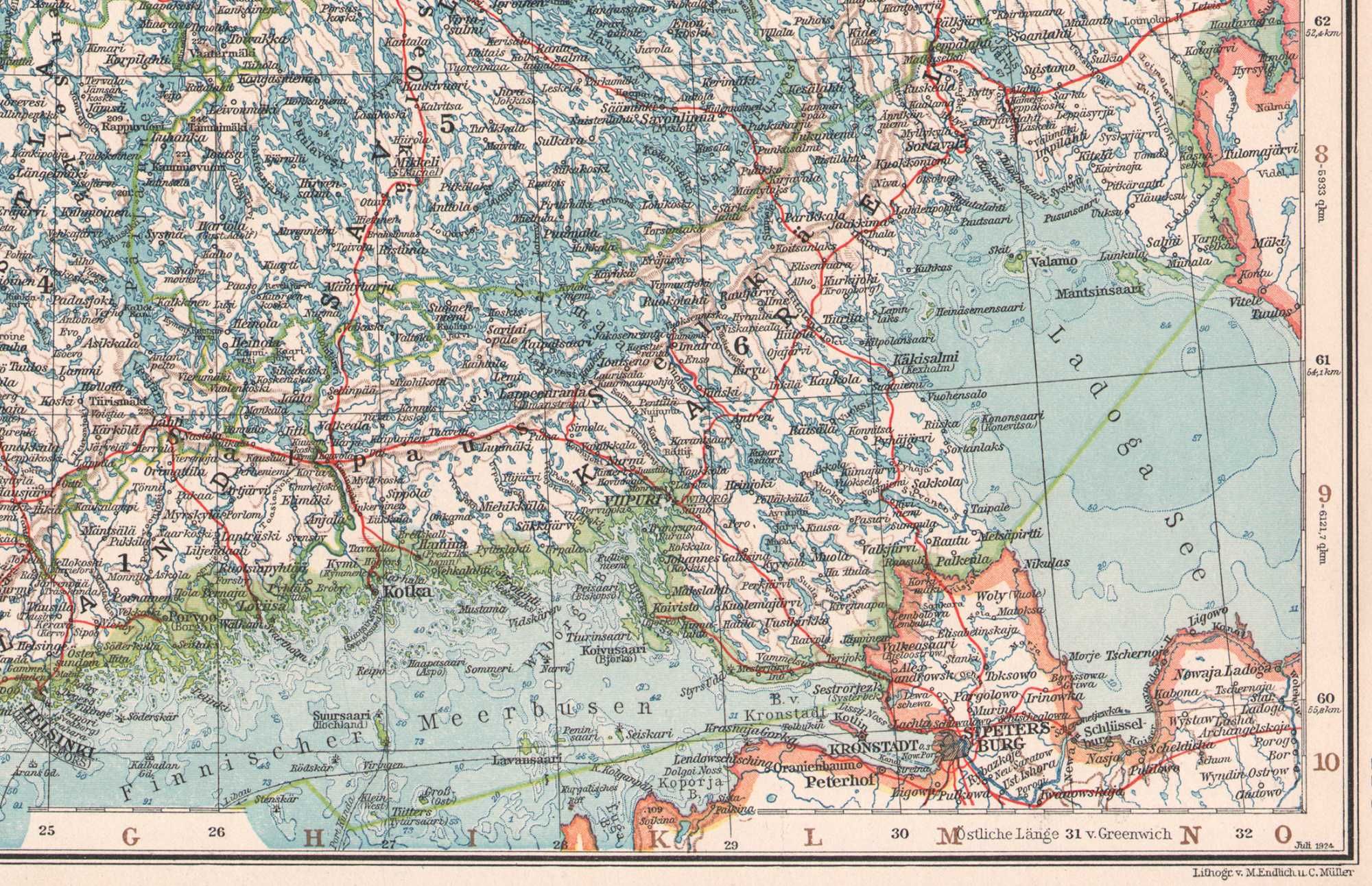 Finlandia. Duża efektowna mapa 1929 r. autentyk