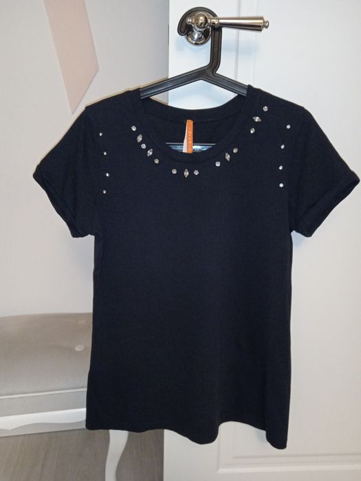 Imperial bluzka bawełniana granatowa r M cyrkonie dżety z cyrkoniami