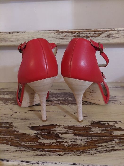 Prima Moda czerwone hot sexy skórzane sandałki, szpilki, r. 38