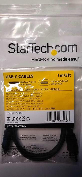 Startechcom USB-A to USB-C cable, 1m, czarny