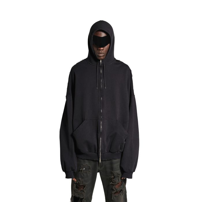 Оверсайз худі зіпBALENCIAGA Security tape logo ZIP hoodie IN BLACK
