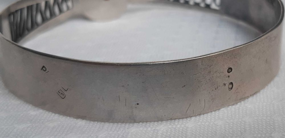 Srebrna bransoletka Rytosztuka Poznań z bursztynem. PRL.