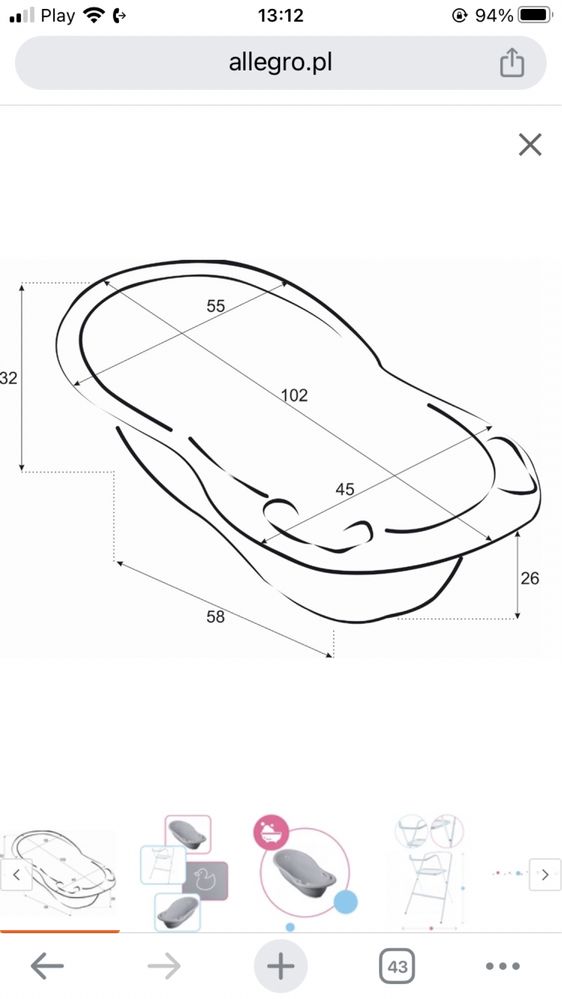 Wanienka ze stelażem 2w1 Tega Baby 102cm