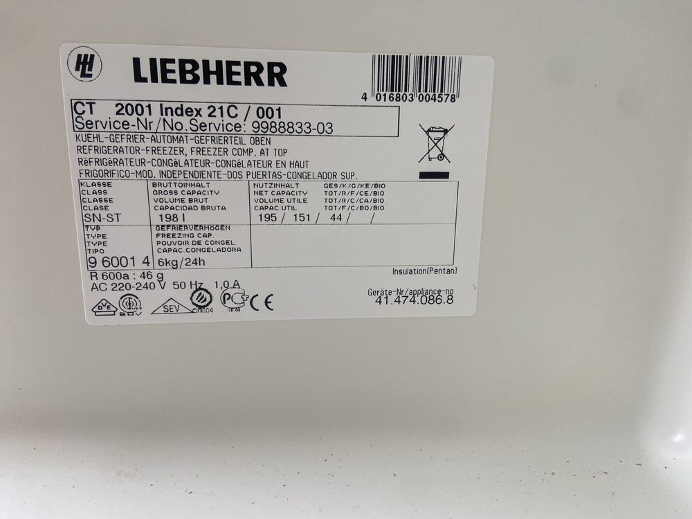 Lodówka Liebherr  198 L