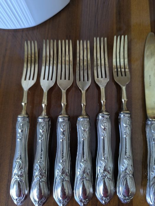 12 Talheres de sobremesa com cabo em prata