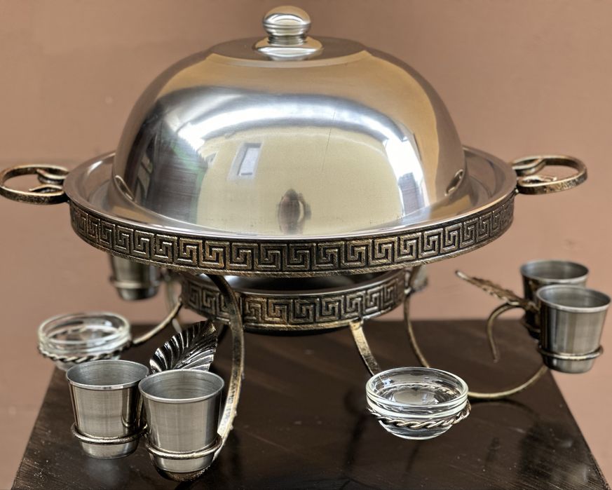 Садж для шашлыка Люкс греция с соусницами и рюмками 36 см