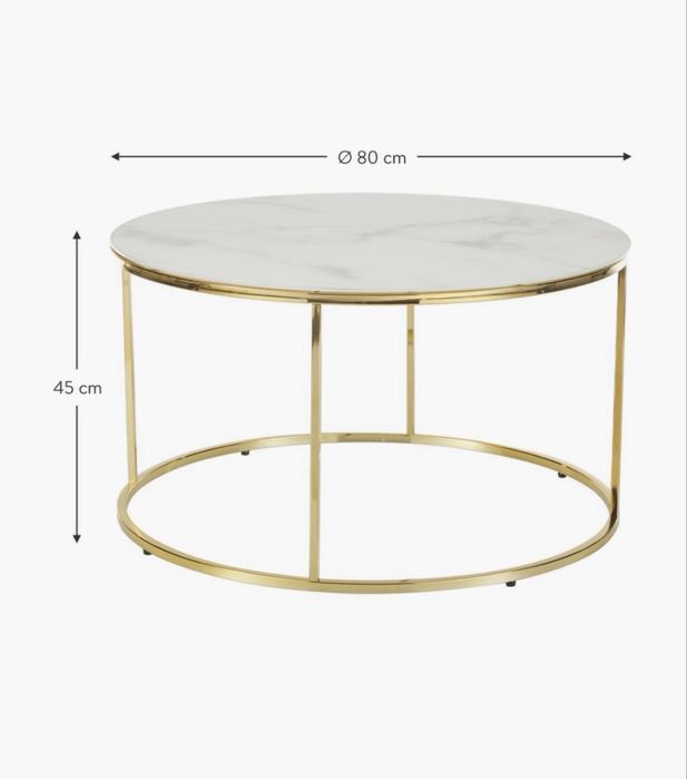 Stolik kawowy 80 cm Antiqua ze szklanym blatem Westwing złoty marmur