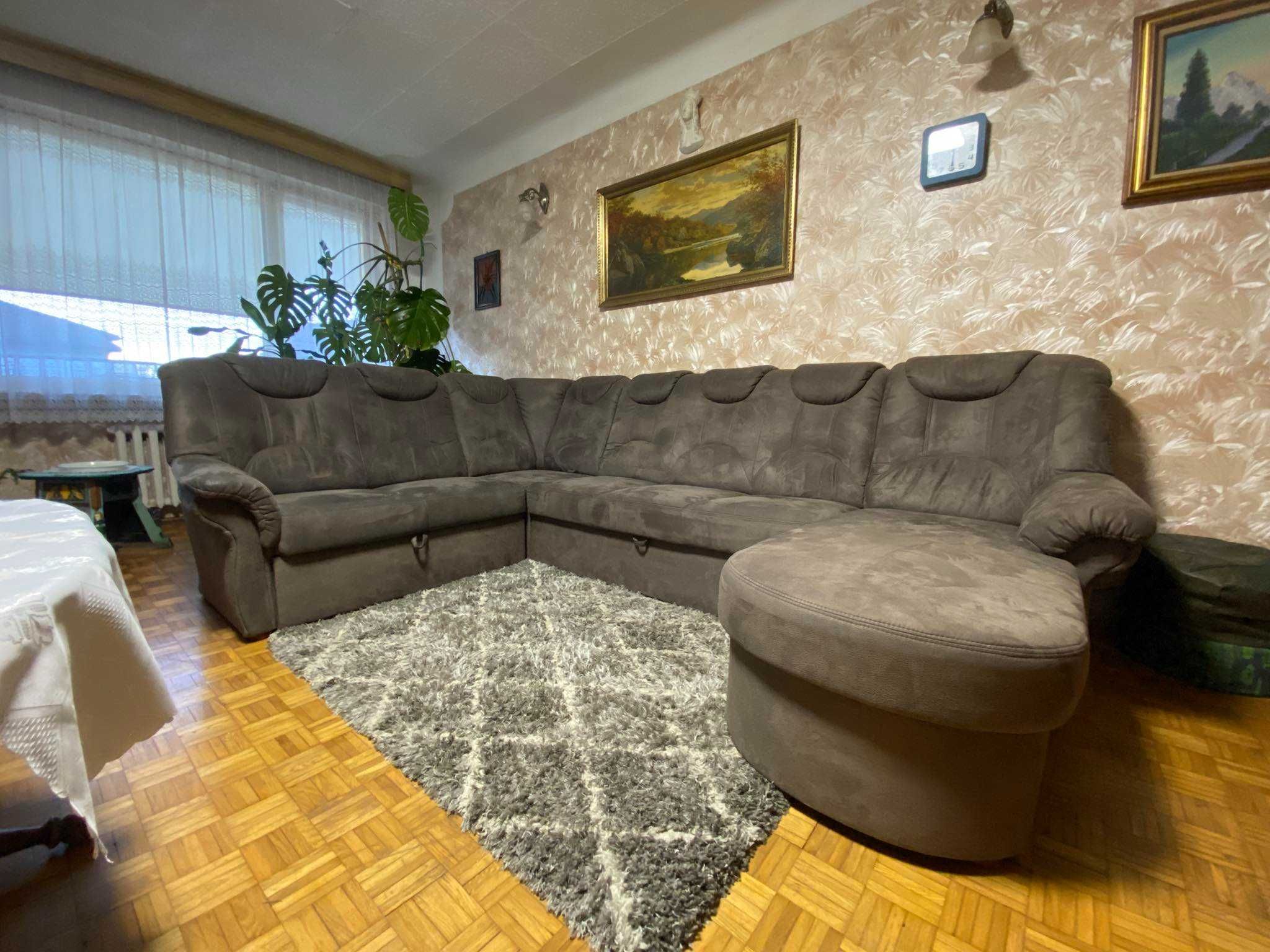 Duży ładny narożnik kanapa Lonigo U welur szary Salvador Antracyt
