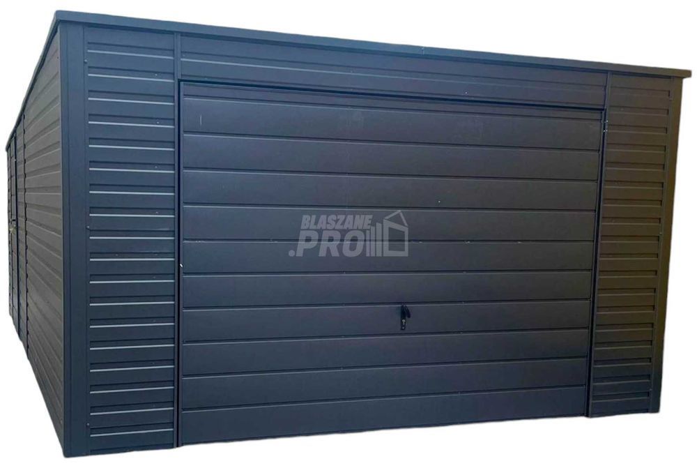 Garaż blaszany 4x6m Brama uchylna okno antracyt dach spad w tył GP480