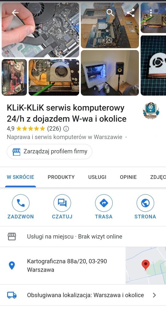 serwis komputerowy KLiK-KLiK 24h tanio z dojazdem W-Wa i okolice