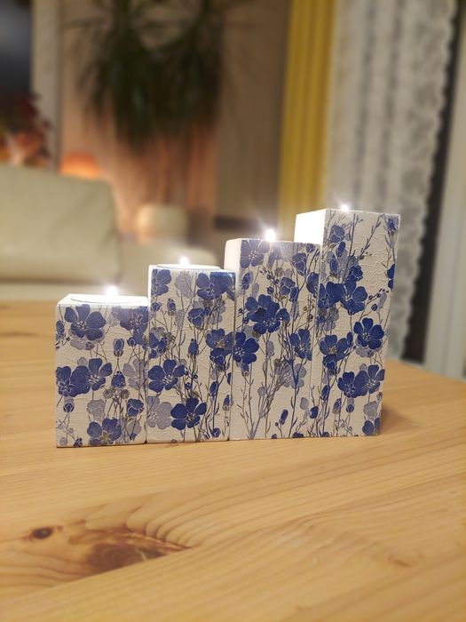 Zestaw świeczników „Niebieski len”