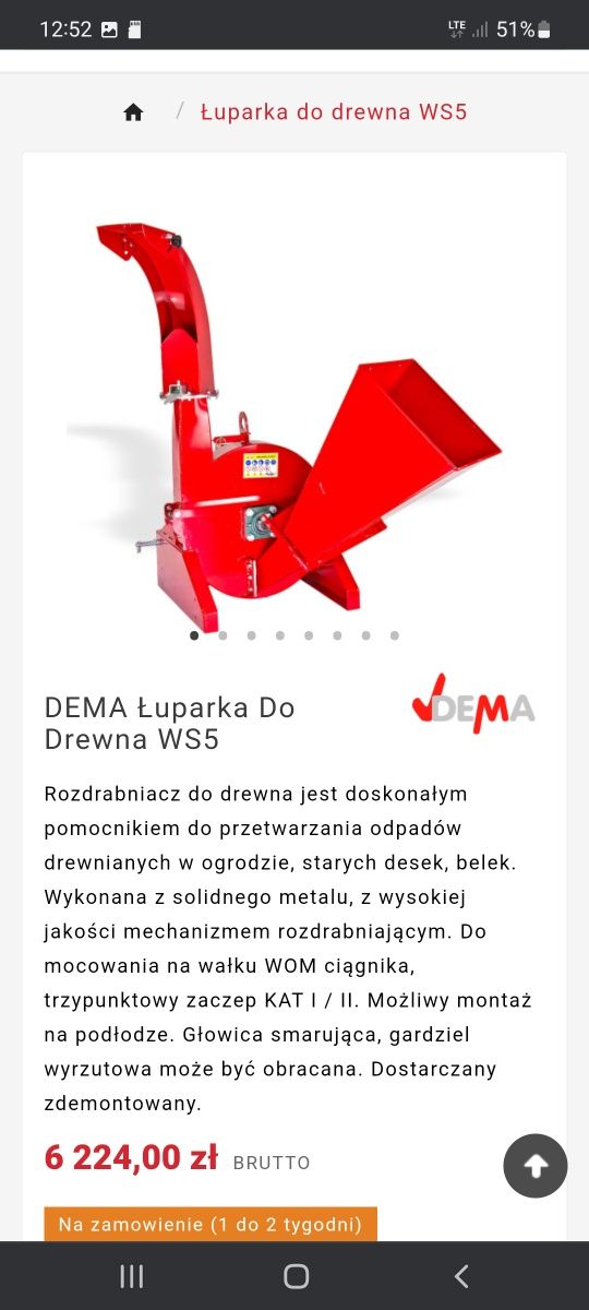 Rozdrabniacz do drewna,rębak,Łuparka,2024rok,Dema WS5,praktycznie nowe