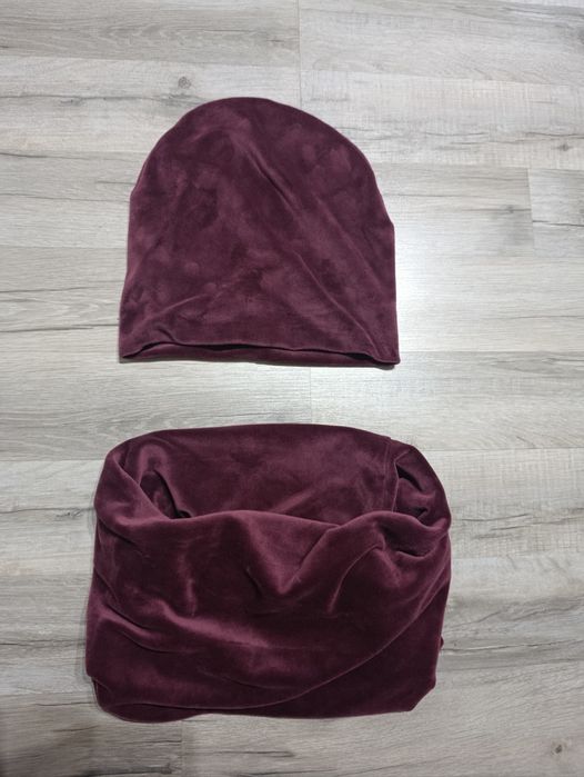 Komplet welurowy czapka i komin