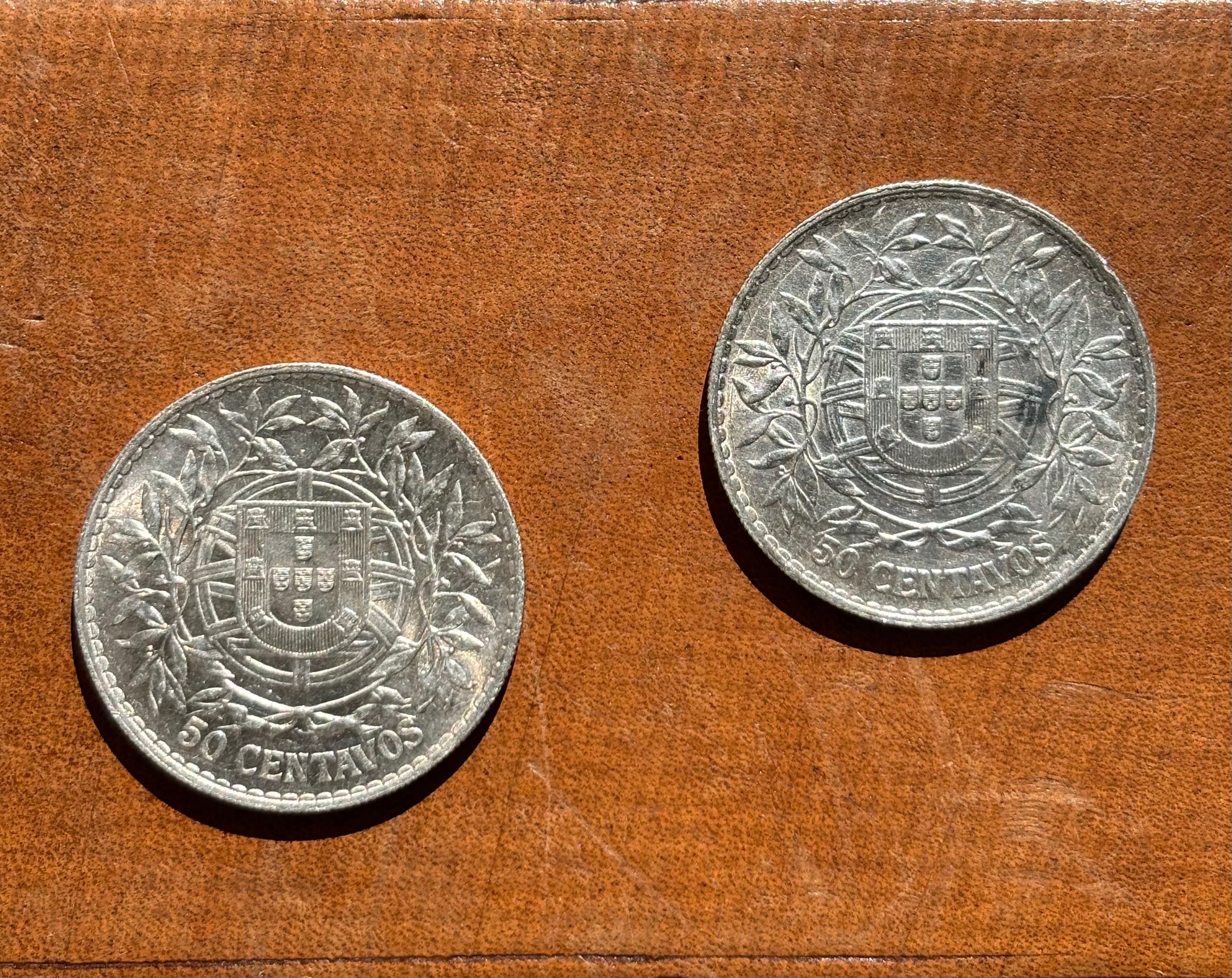 2x Moedas da República Portuguesa de 50 Centavos do ano de 1916