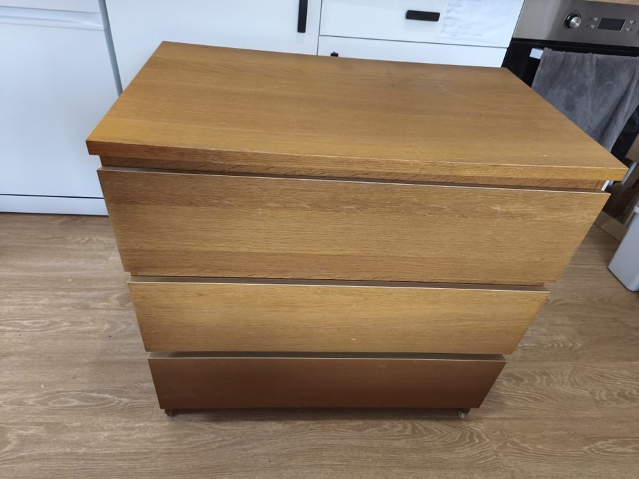 MALM Cómoda c/3 gavetas, chapa de carvalho