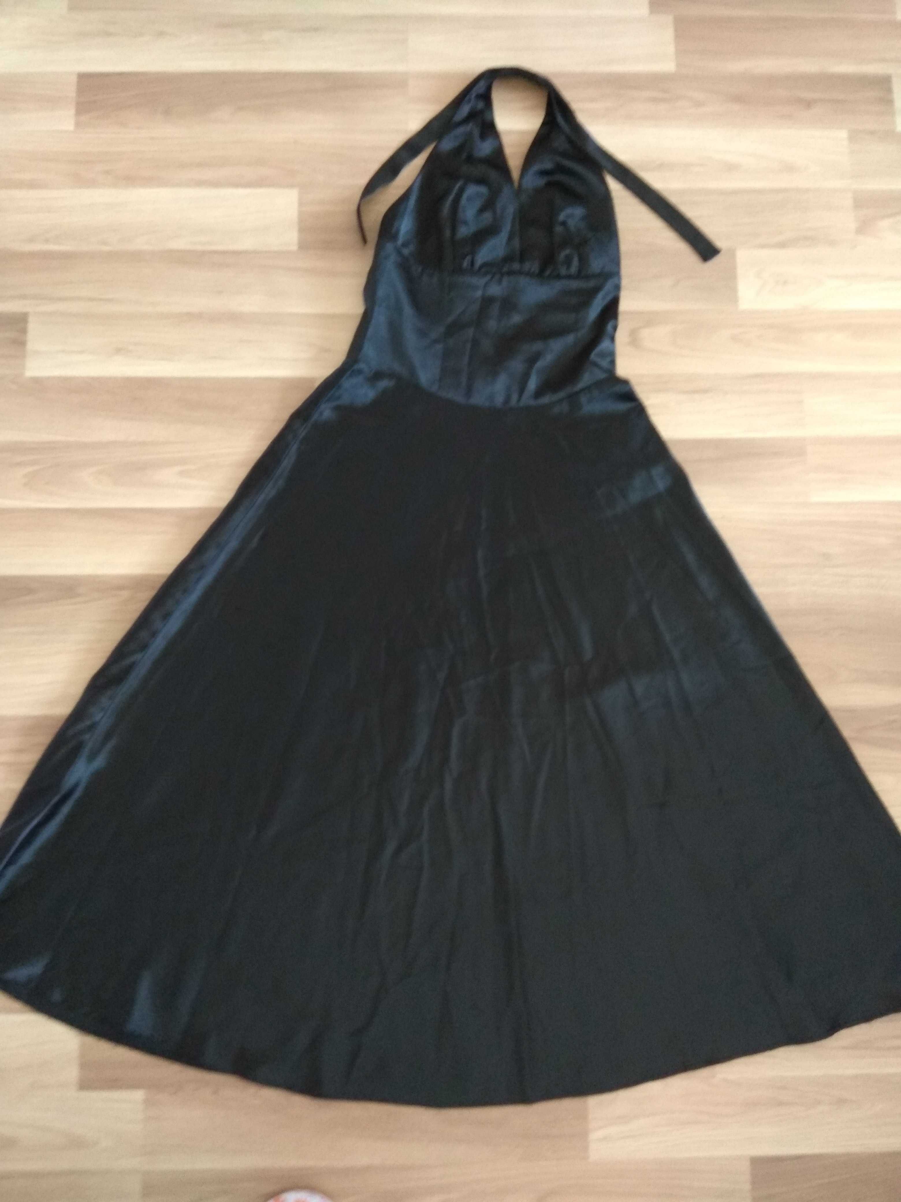 Suknia, atłas, sukienka czarna na bal, ślub, sylwestra, błyszcząca 38