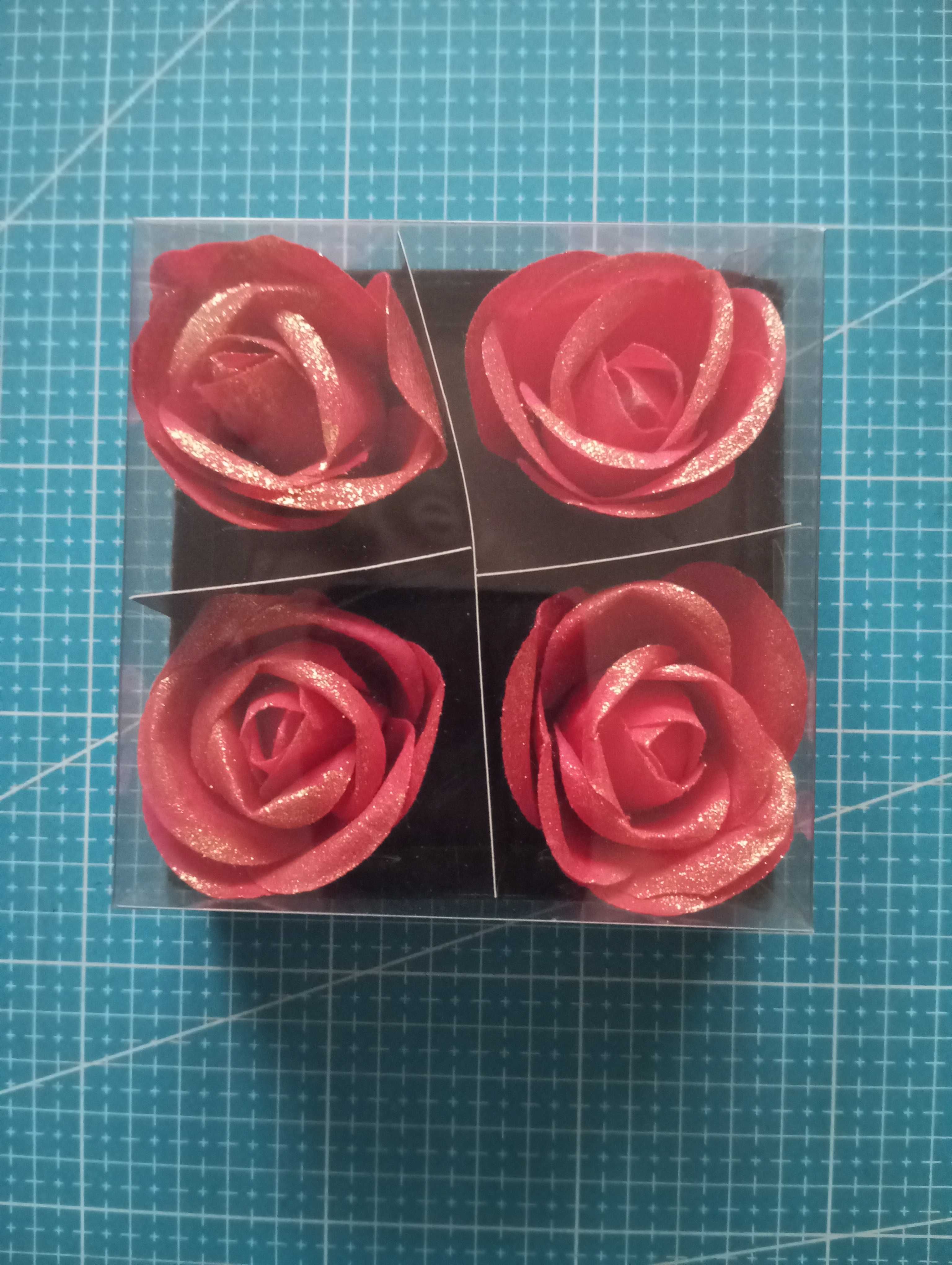 Czerwone Glitter Roses Róże z brokatem zestaw 4 szt. Dekoracja Kwiaty