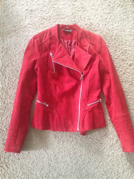 Kurtka skórzana czerwona zamszowa ramoneska r.34 baskinka żakiet