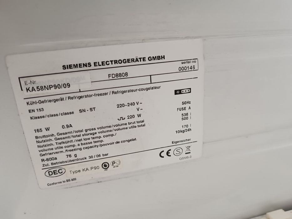 Lodówka side by side Siemens KA58NP90 uszkodzona