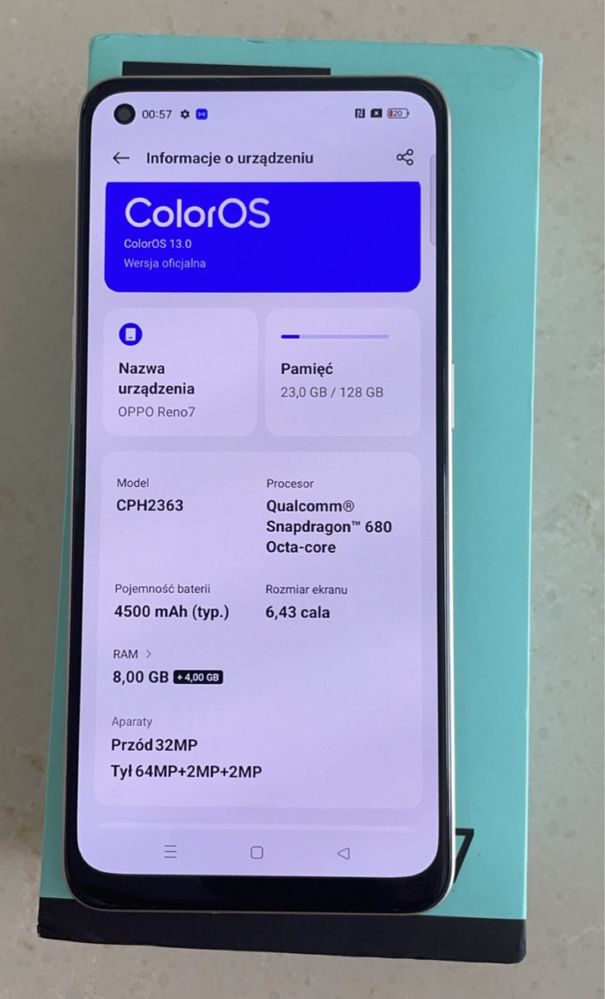 Oppo reno7 4G pelny komplet ladowarka