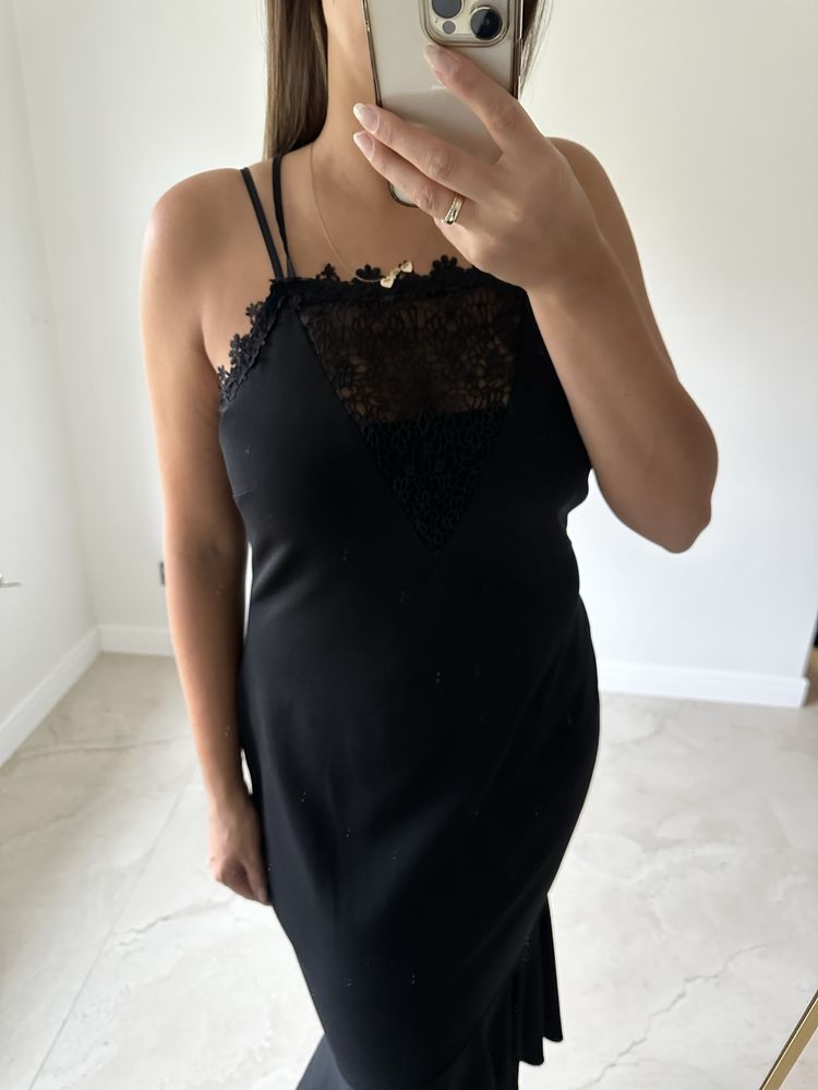 Czarna sukienka elegancka z koronką NEXT rozmiar 44