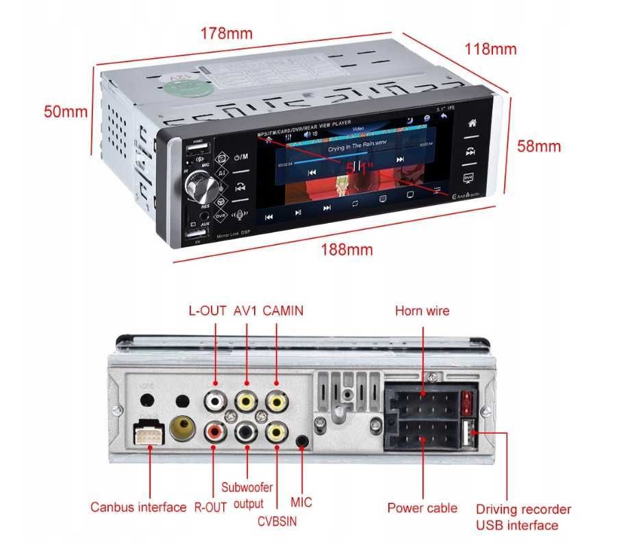 5,1calowy samochodowy odtwarzacz MP5 Carplay Automatyczne radio stereo