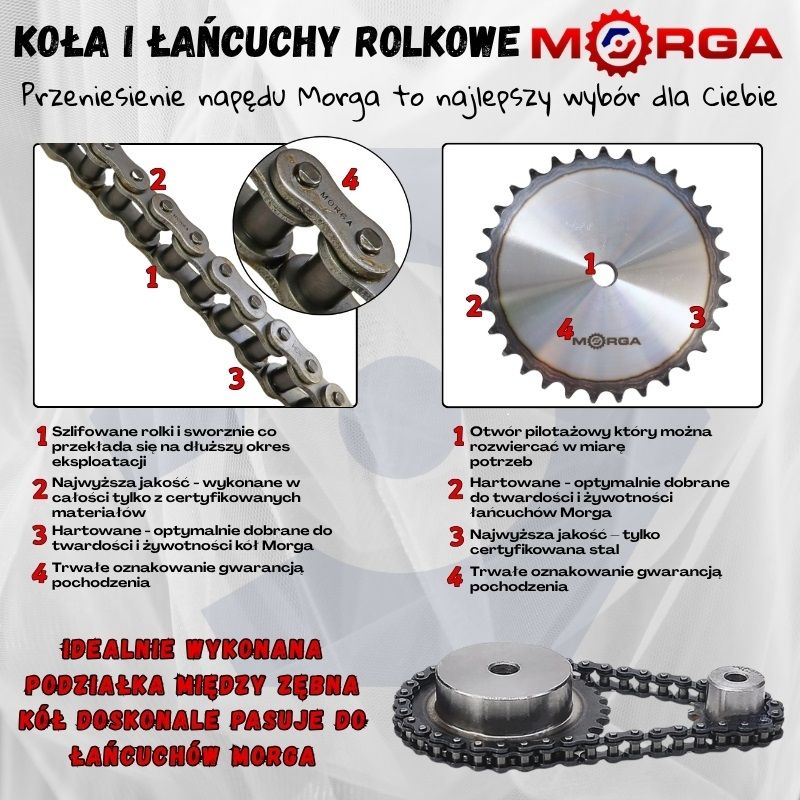 Koło zębate łańcuchowe hartowane kołnierz piasta 06B1 R1 3/8 Z20 MORGA