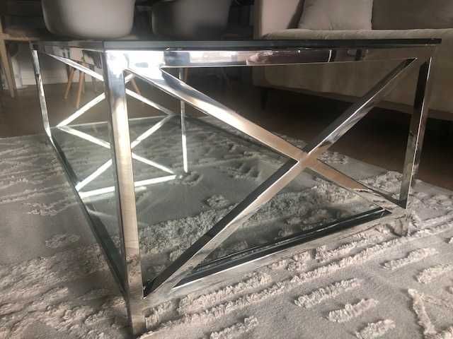 Stolik kawowy glamour nowoczesny stalowy szklany prostokątny 120x60
