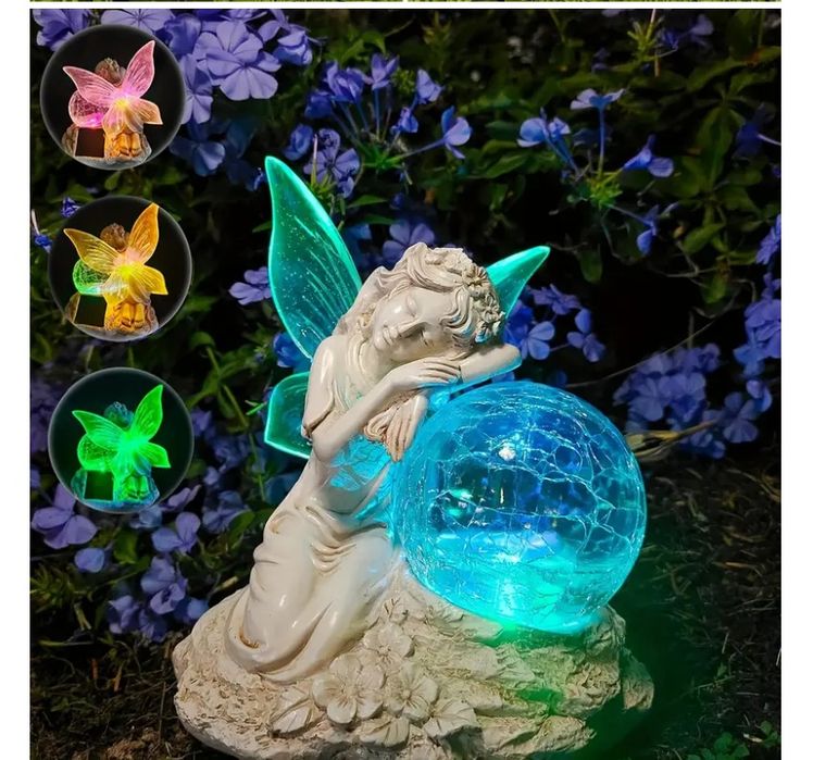 Solarny Znicz  „Wróżka” z Kulką LED – Dekoracja Pamięci na Grób