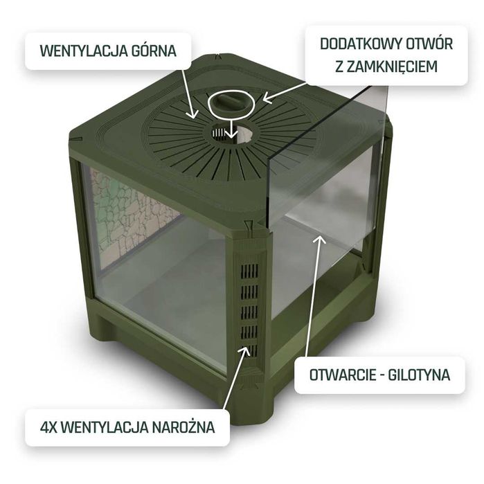Terrarium 15x15x15 Zielone Dla Modliszki, Skakuna, Ptasznika, Pająka