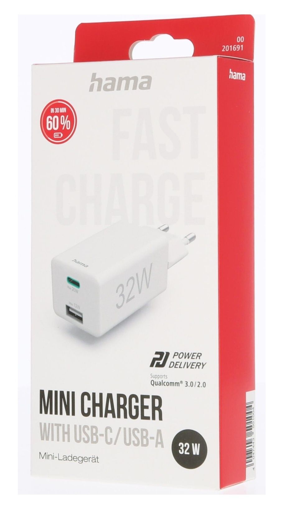 HAMA ładowarka sieciowa 32W, PD/QC (1X USB-C, 1X USB-A), BIAŁA