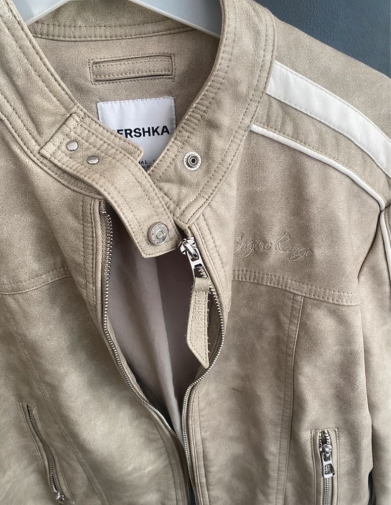 casaco bershka bege cabedal