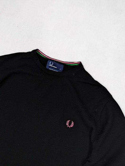 Fred Perry czarny sweter 100% wełna merynosa merino L