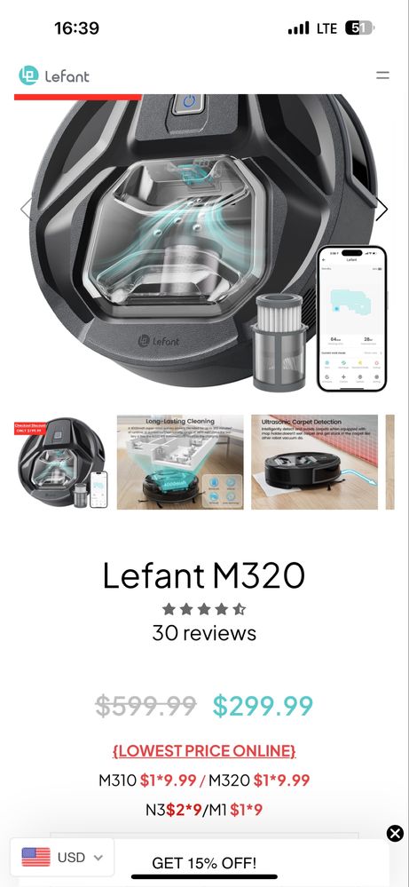Робот-пилосос Lefant M320 Black робот-пылесос новий